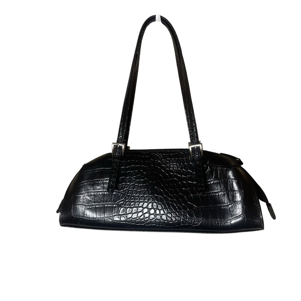 VTG Bisou Bisou Y2k Black Croc-Embossed Shoulder Bag Downtown Girl Whimsigoth